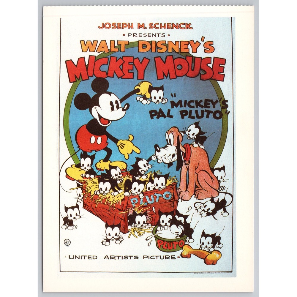 Vintage Walt Disney Mickey Mouse Postcard Mickey's Pal Pluto 1933 Art 1991 XL